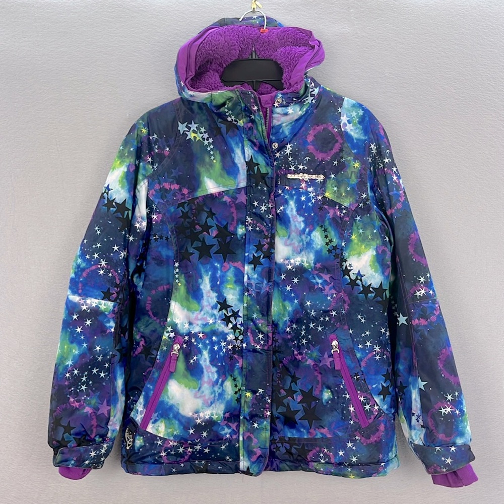 ZeroXposur - Girls Space Print blue /purple Ski hooded jacket full zip up XL- 16